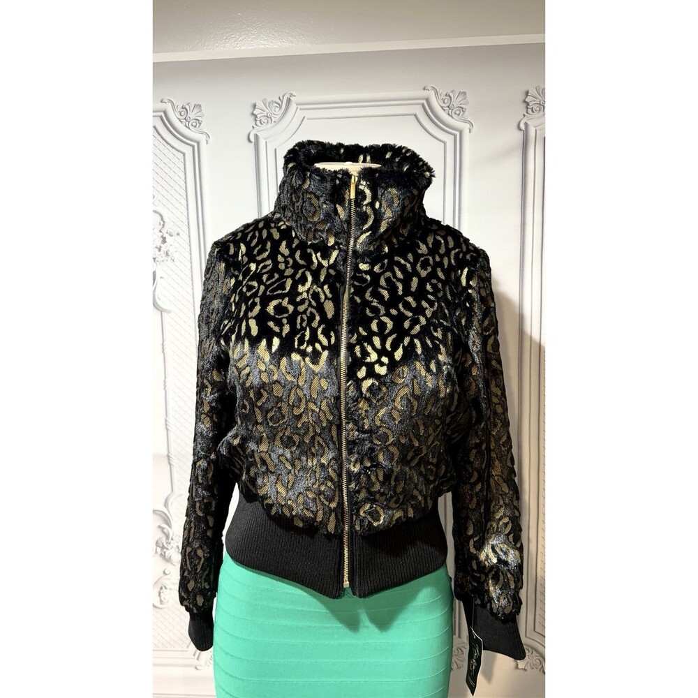Thalia Sodi Leopard Print  Jacket - Black & Gold
